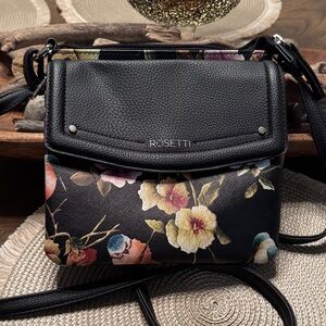 Rosetti Black Floral Crossbody with Multicolor Blooms